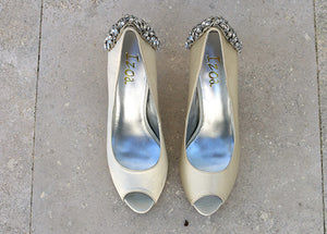 Izoa Lola Peeptoe Pumps Ivory Crystal (SIZE 38 ONLY)