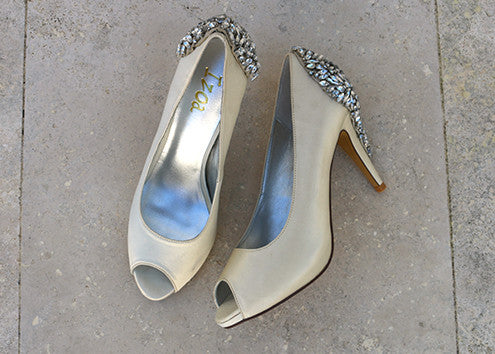 Izoa Lola Peeptoe Pumps Ivory Crystal (SIZE 38 ONLY)