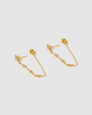 Izoa Lyra Drop Stud Earrings Gold