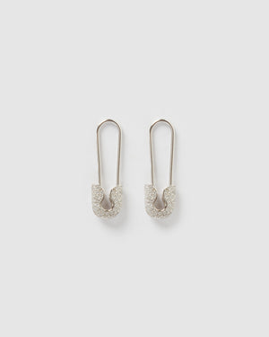 Izoa Mini Justice Safety Pin Earrings Silver Crystal