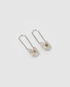 Izoa Mini Justice Safety Pin Earrings Silver Crystal
