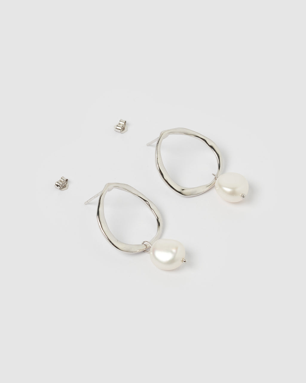 Izoa Mini Pearl Drop Earrings Silver