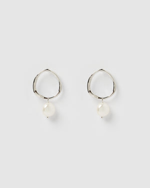 Izoa Mini Pearl Drop Earrings Silver
