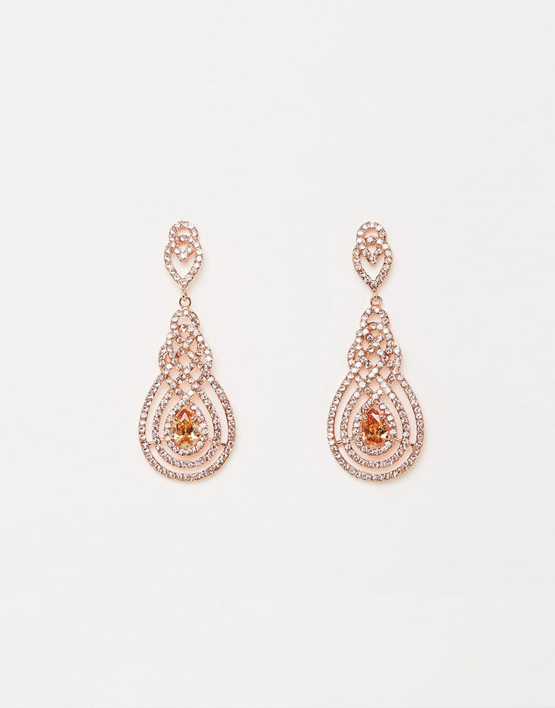 Izoa Nouveau Crystal Earrings Rose Gold Peach