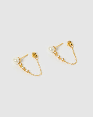 Izoa Natalie Drop Stud Earrings Gold