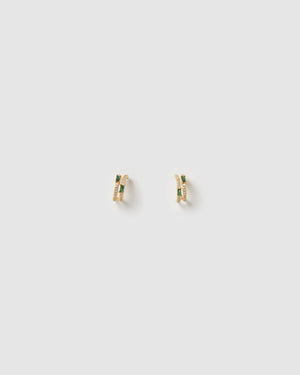 Izoa Nix Mini Hoop Earrings Gold Green