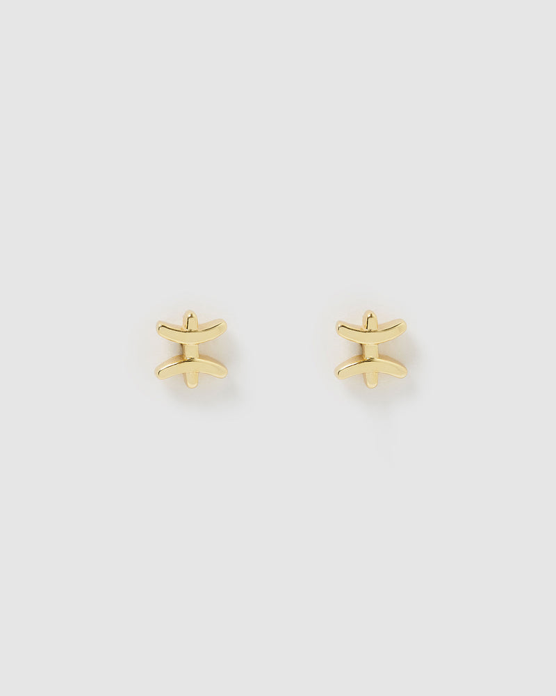 Izoa Pisces Star Sign Symbol Stud Gold