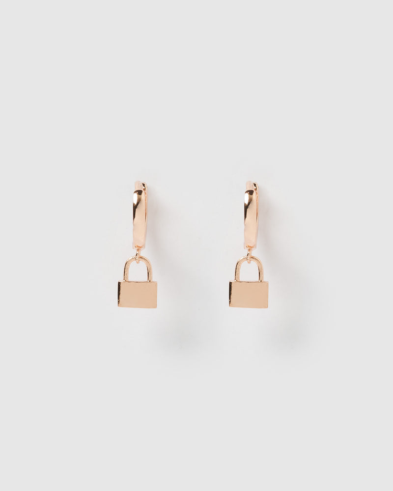 Izoa Padlock Huggie Earrings Rose Gold