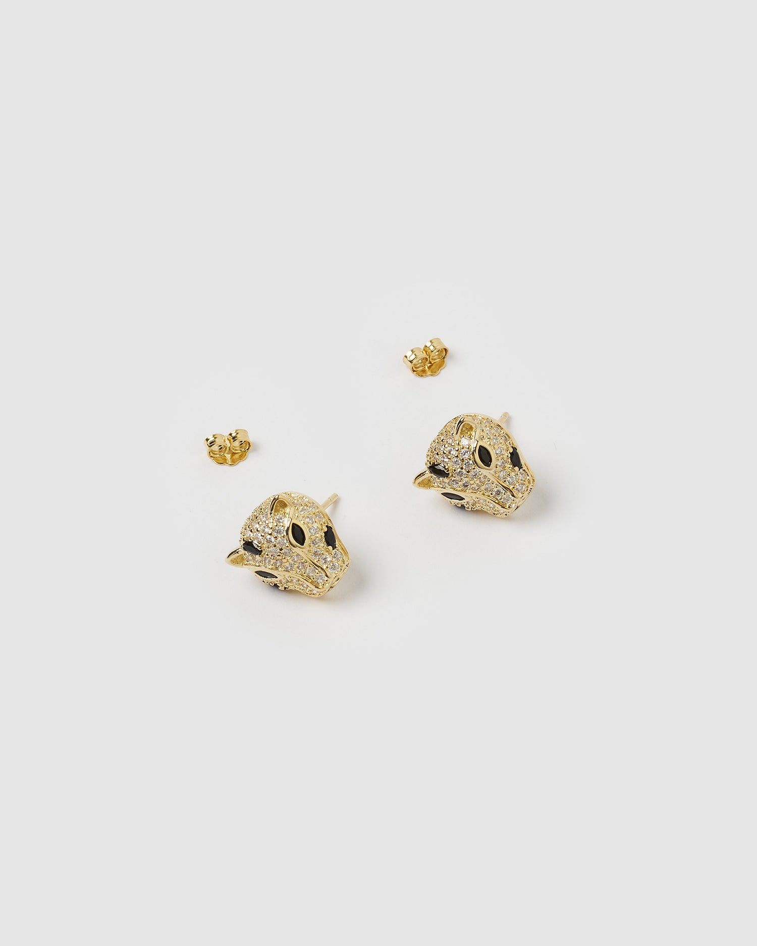 Izoa Panther Stud Earrings Gold Black