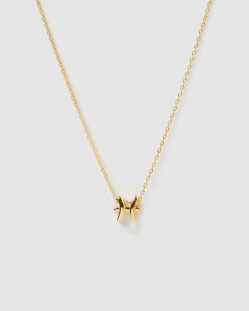 Izoa Pisces Star Sign Symbol Necklace Gold