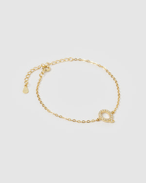 Izoa Crystal Letter Q Bracelet Gold