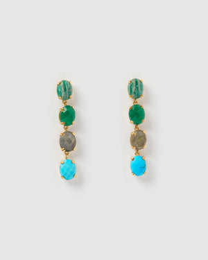 Izoa Ravish Earrings Gold Green Blue