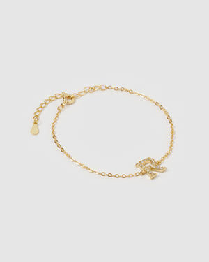 Izoa Crystal Letter R Bracelet Gold