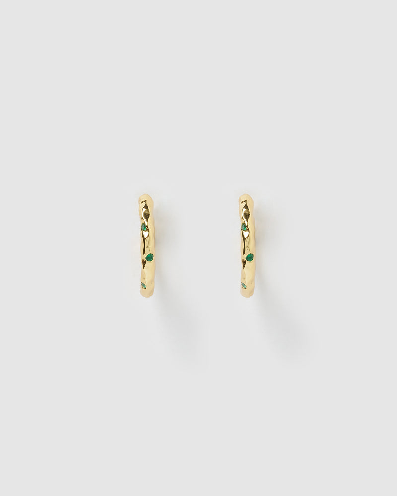 Izoa Rosetta Hoop Earrings Gold Green