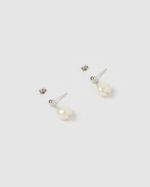 Izoa Rain Drop Earrings Silver Freshwater Pearl