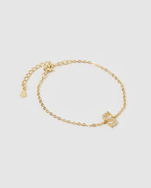 Izoa Crystal Letter S Bracelet Gold