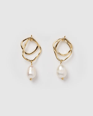 Izoa Serenity Earrings Gold Freshwater Pearl