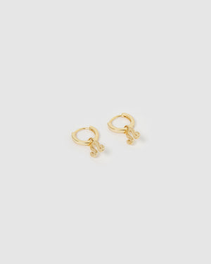 Izoa Leo Star Sign Symbol Huggie Earrings Gold