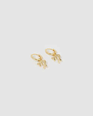 Izoa Virgo Star Sign Symbol Huggie Earrings Gold