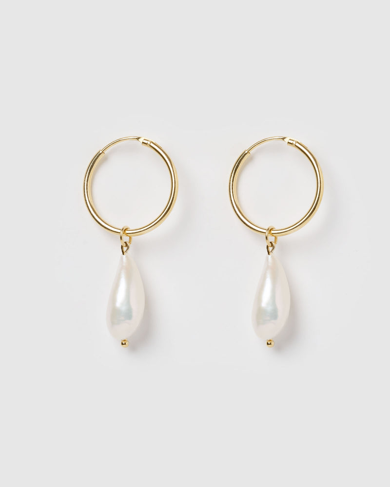 Izoa Swan Song Earrings Gold Freshwater Pearl