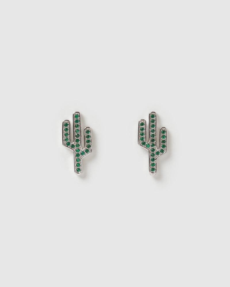 Izoa Saguaro Stud Earrings Silver Green