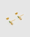 Izoa Spencer Stud Earrings Gold Green