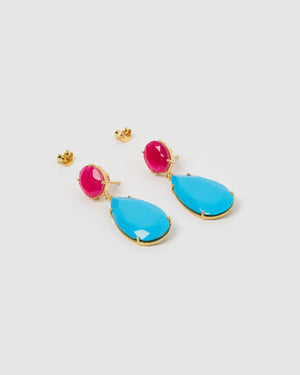 Izoa Stella Earrings Turquoise Fuchsia Chalcedony