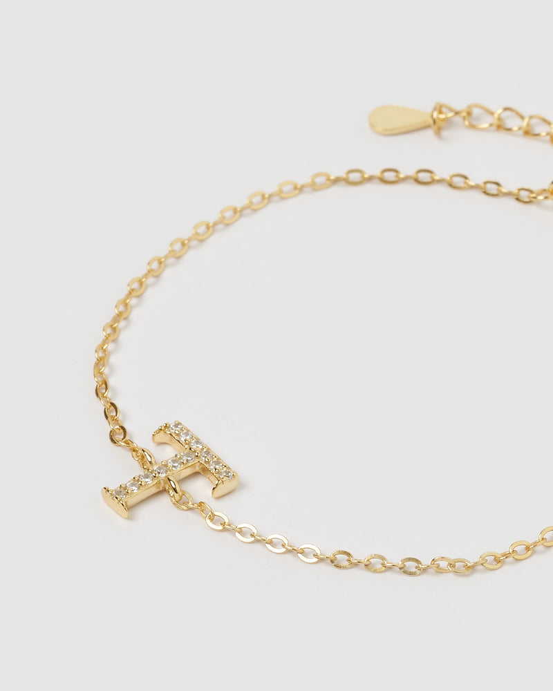 Izoa Crystal Letter T Bracelet Gold