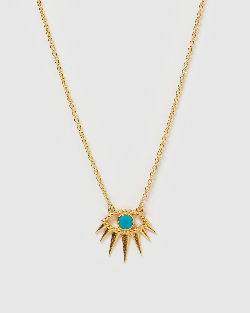 Izoa Tiana Evil Eye Necklace Gold Turquoise