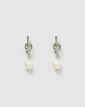 Izoa Tie The Knot Earrings Silver Freshwater Pearl