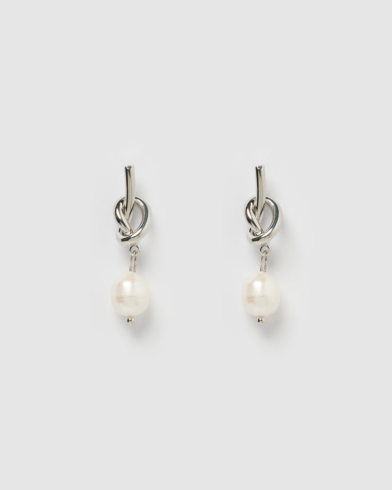 Izoa Tie The Knot Earrings Silver Freshwater Pearl