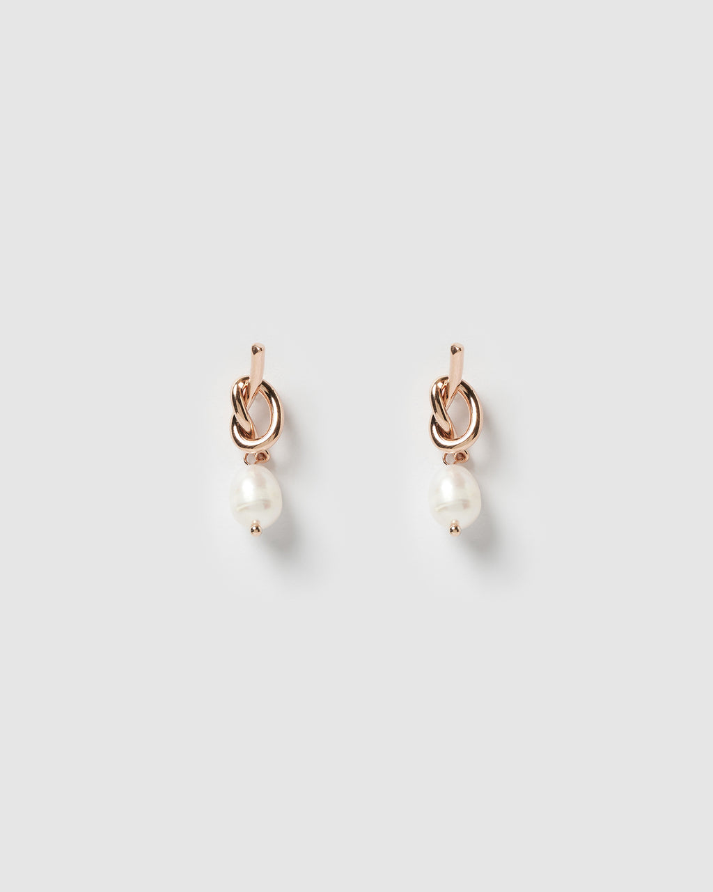 Izoa Tie The Knot Earrings Rose Gold Freshwater Pearl