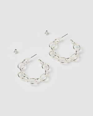 Izoa Tiki Chain Hoop Earrings Silver
