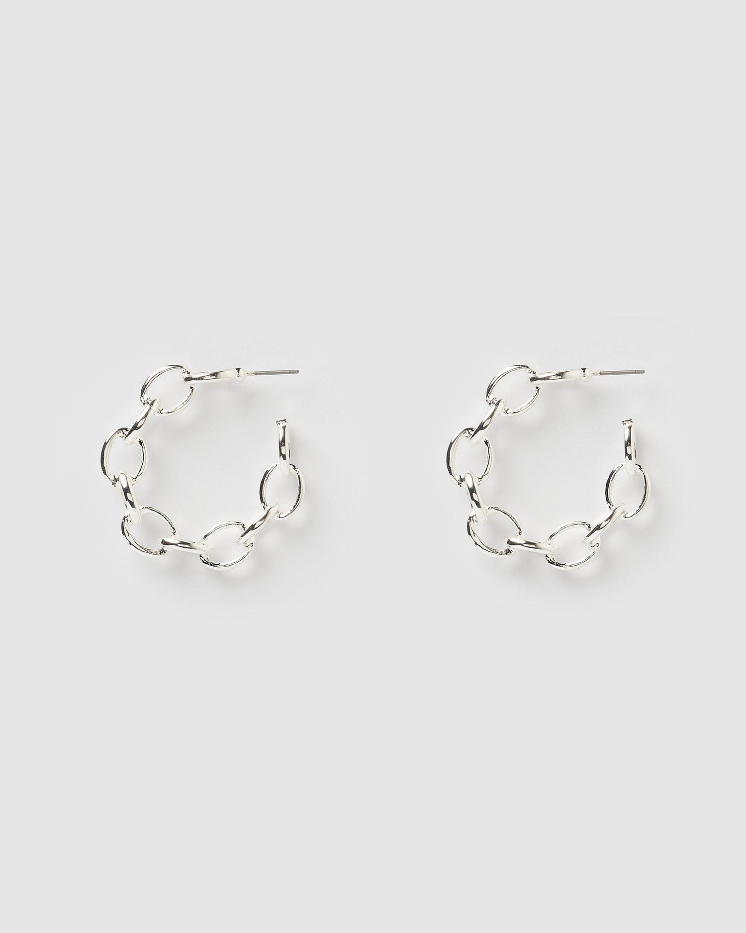 Izoa Tiki Chain Hoop Earrings Silver