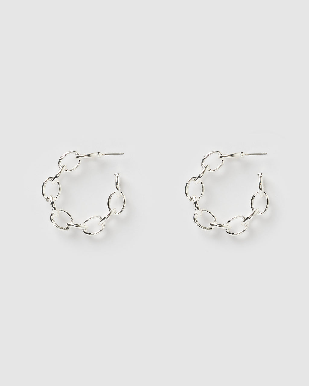 Izoa Tiki Chain Hoop Earrings Silver