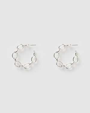 Izoa Tiki Chain Hoop Earrings Silver