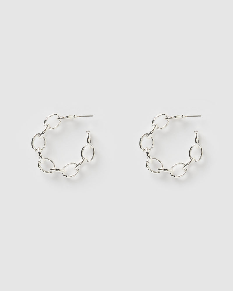 Izoa Tiki Chain Hoop Earrings Silver