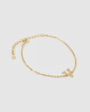 Izoa Crystal Letter V Bracelet Gold