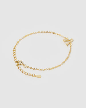 Izoa Crystal Letter V Bracelet Gold