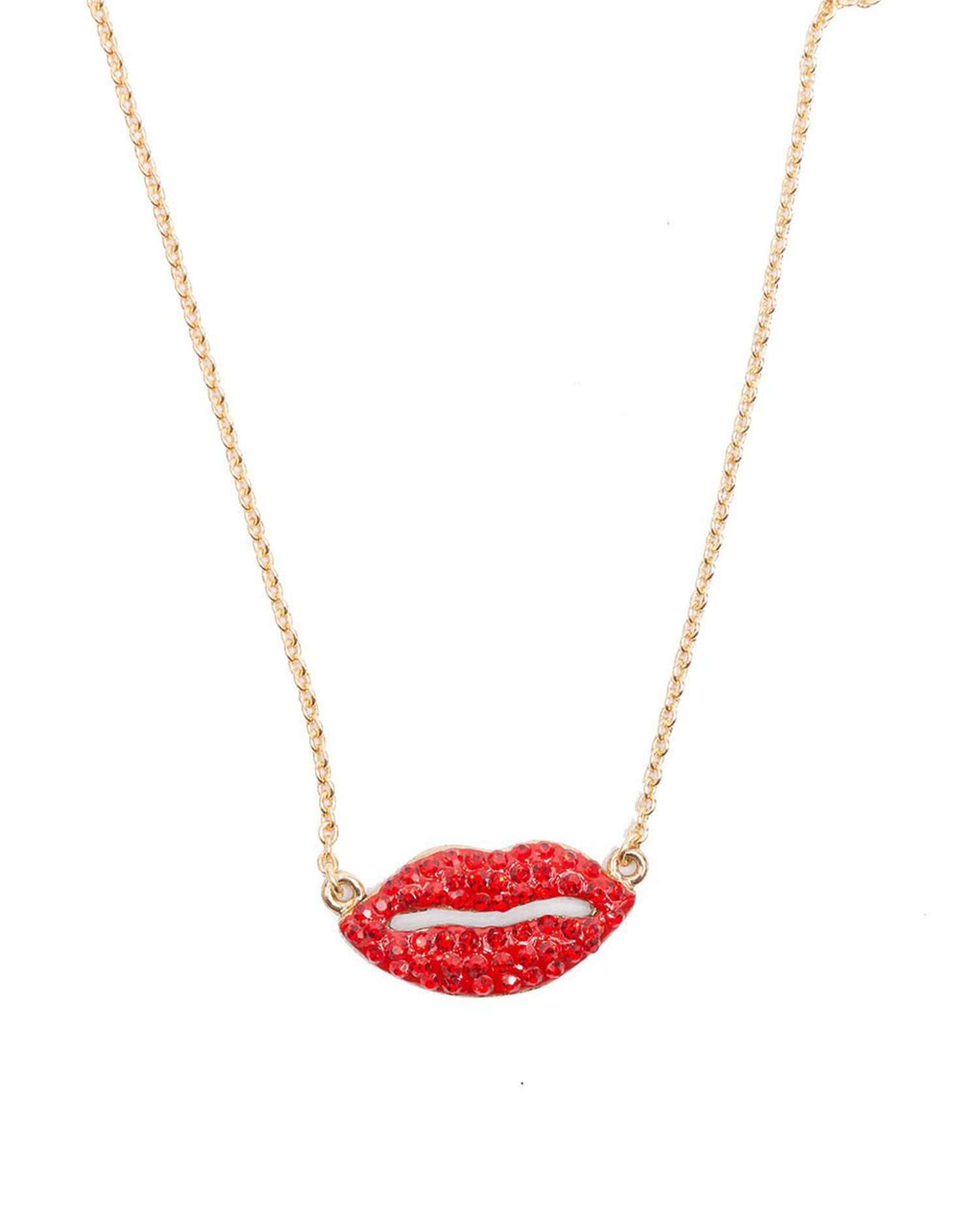 Izoa Lips Pendant Necklace Gold Red