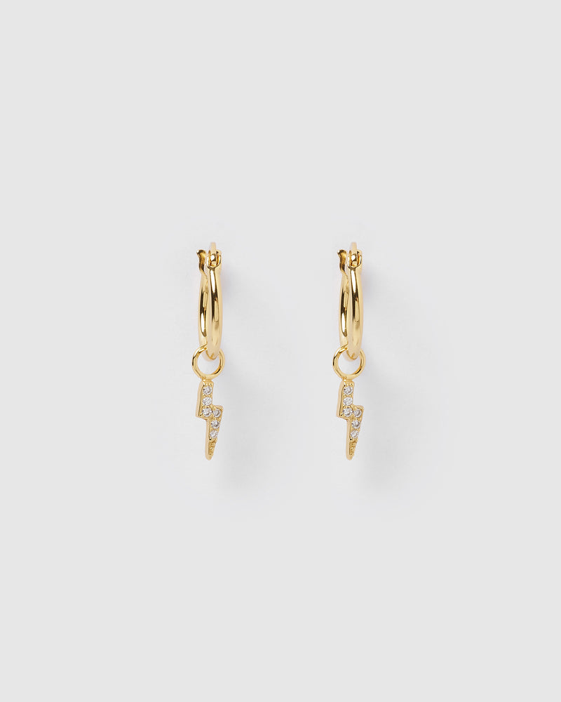 Izoa Lightning Bolt Huggie Earrings Gold